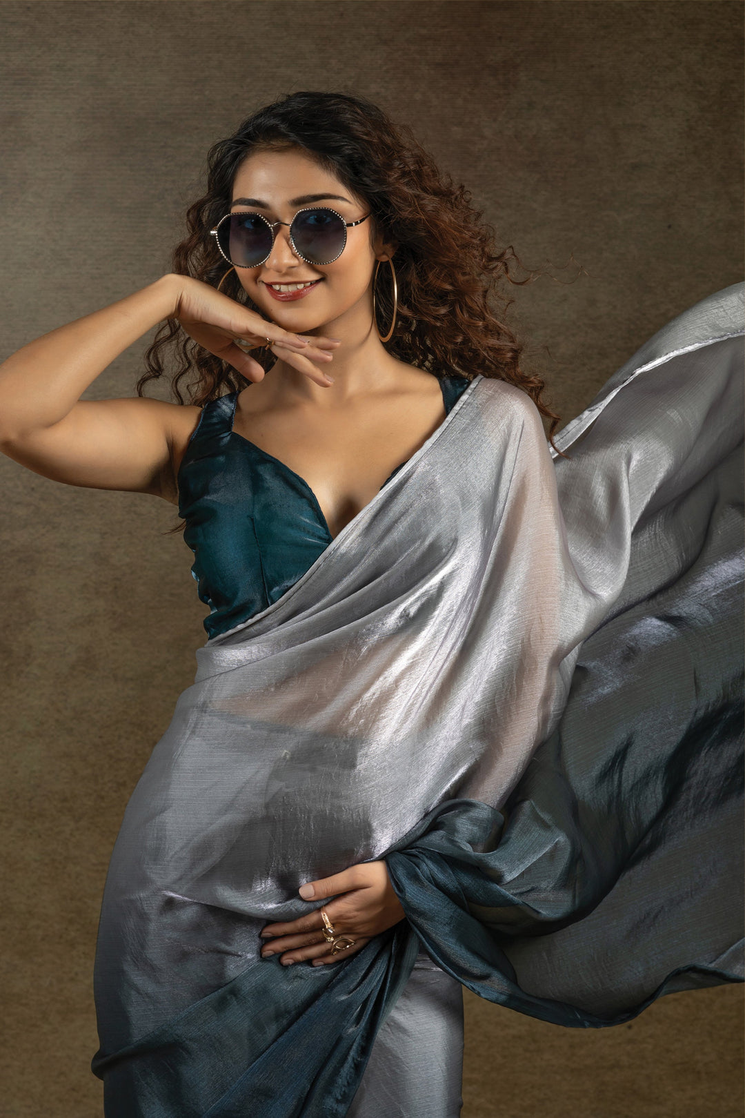 Satin Silk Fabric Party Look Grey Saree | Buy Online India
