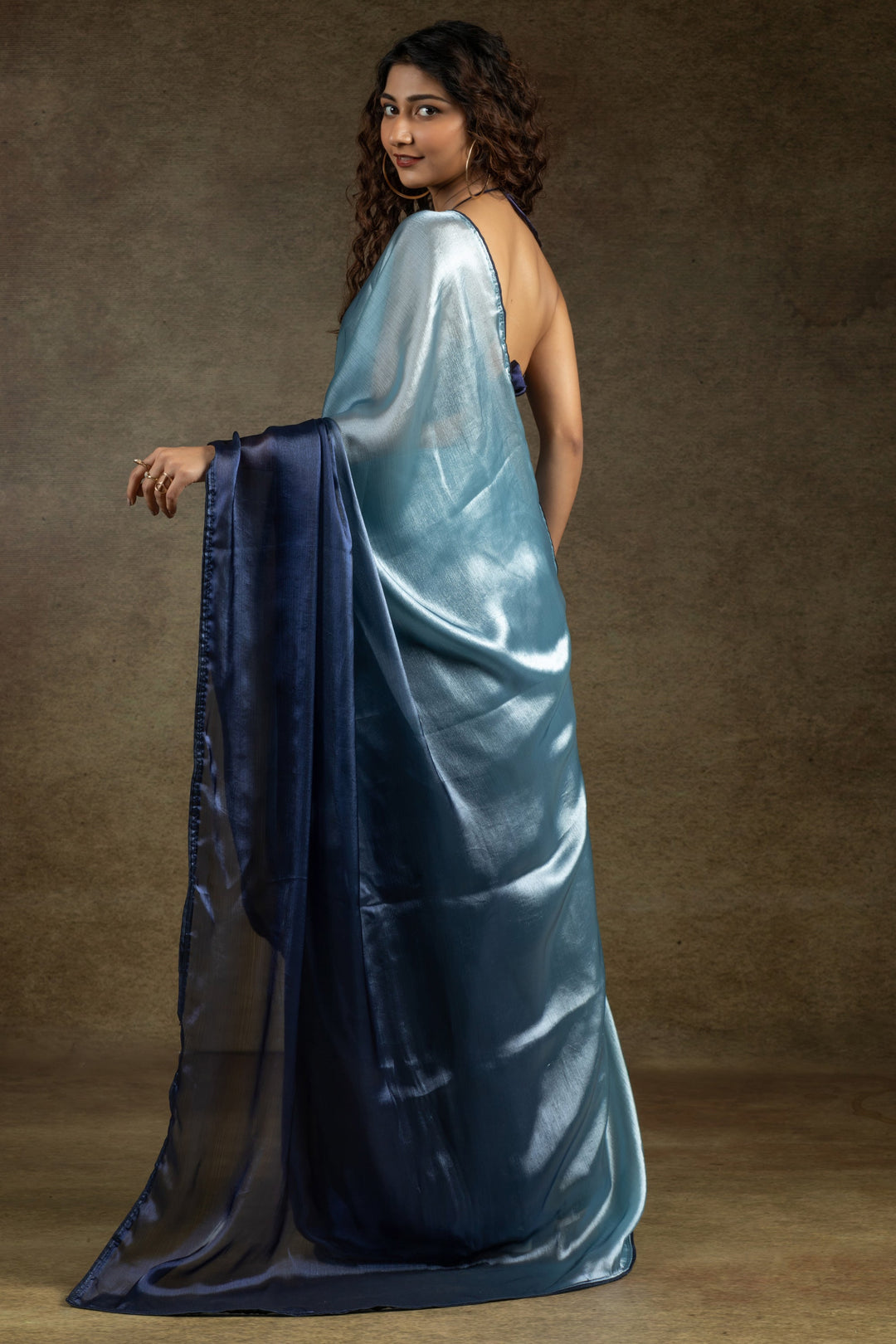 Satin Silk Fabric Party LookNavy Blue Color Saree | Buy Online India