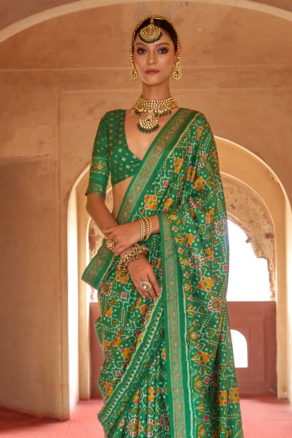 Green Color Art Silk Fabric Patola Printed Festive Saree | Buy Online India
