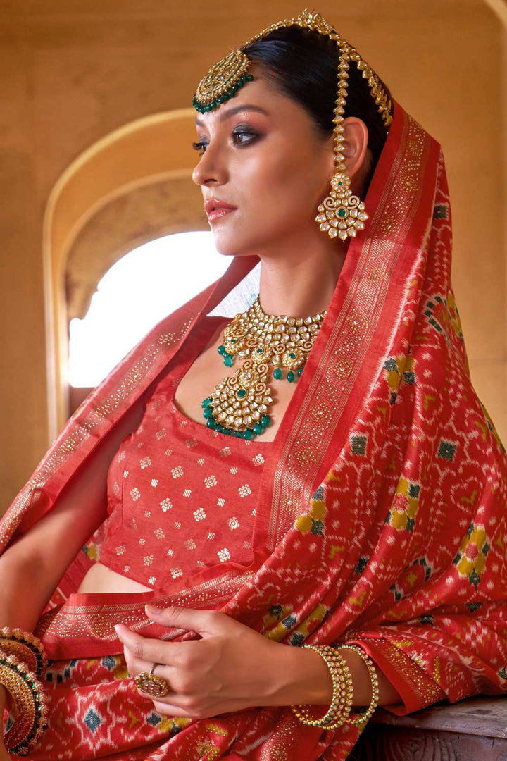 Art Silk Fabric Patola Printed Saree In Red Color | Buy Online India