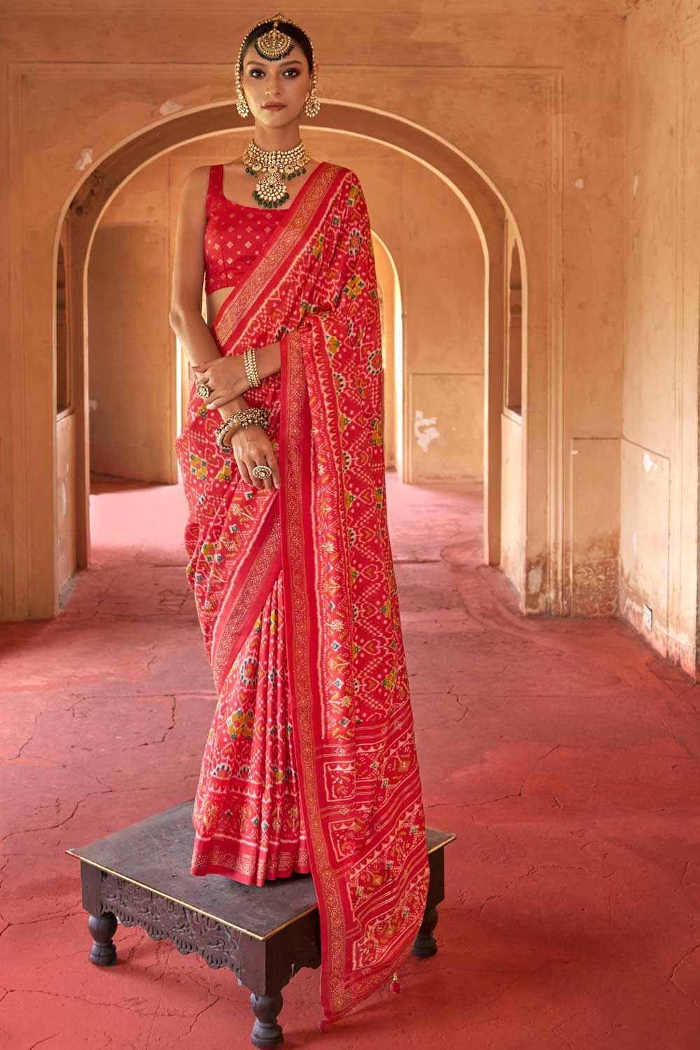 Art Silk Fabric Patola Printed Saree In Red Color | Buy Online India