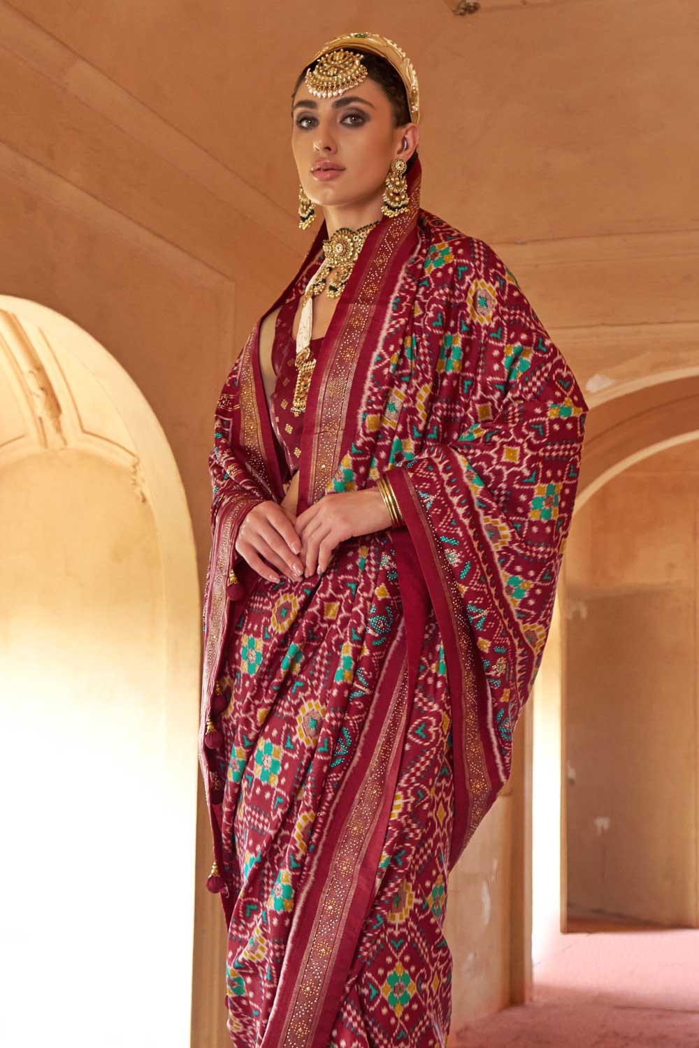 Maroon Color Festive Wear Art Silk Fabric Patola Printed Saree | Buy Online India