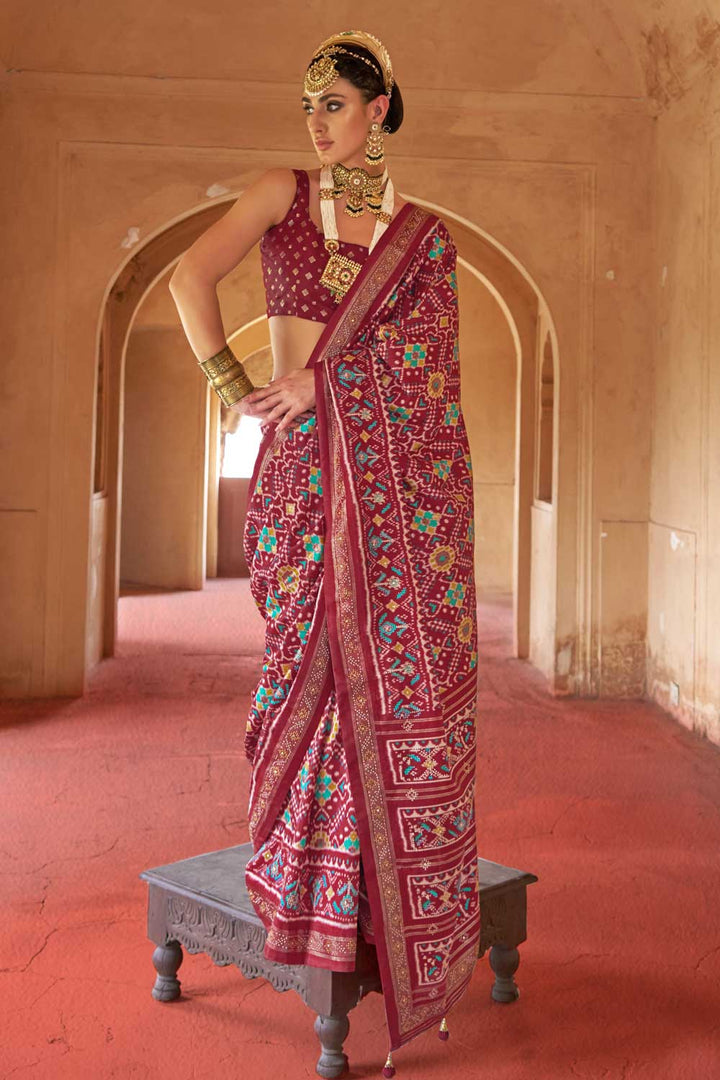 Maroon Color Festive Wear Art Silk Fabric Patola Printed Saree | Buy Online India