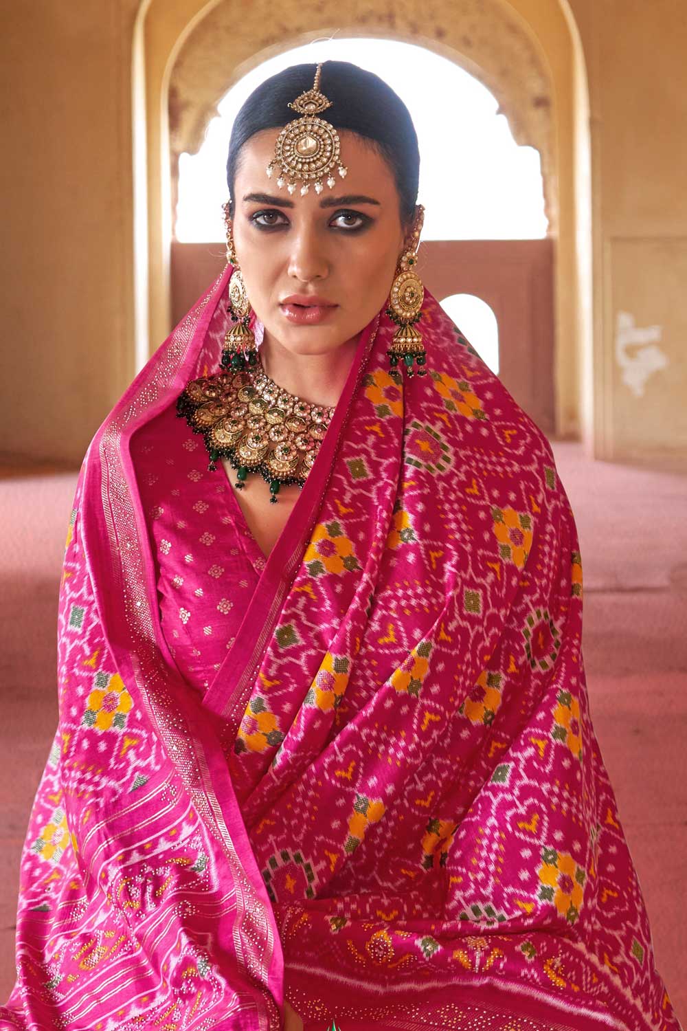 Art Silk Fabric Rani Color Patola Printed Festive Saree | Buy Online India