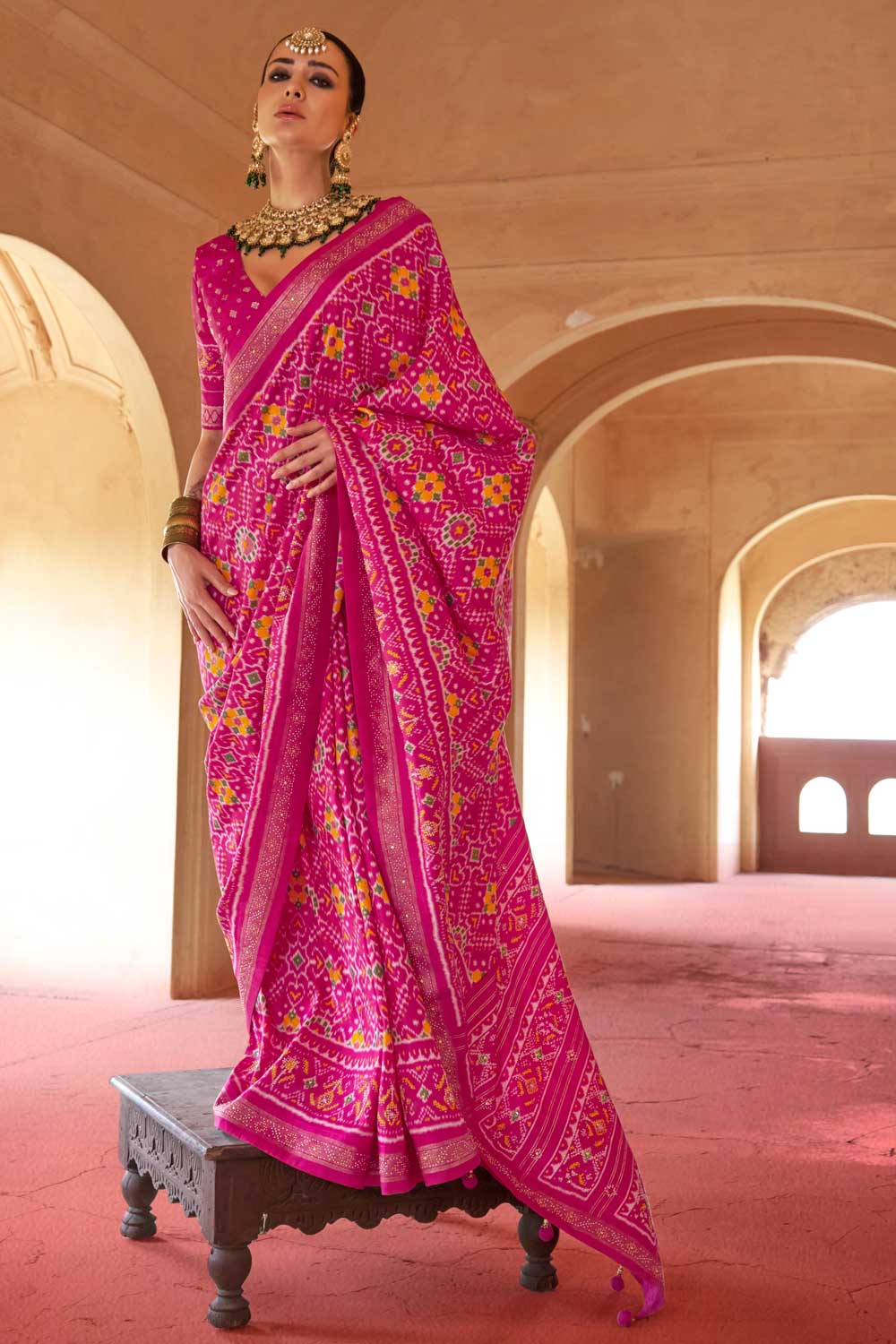 Art Silk Fabric Rani Color Patola Printed Festive Saree | Buy Online India