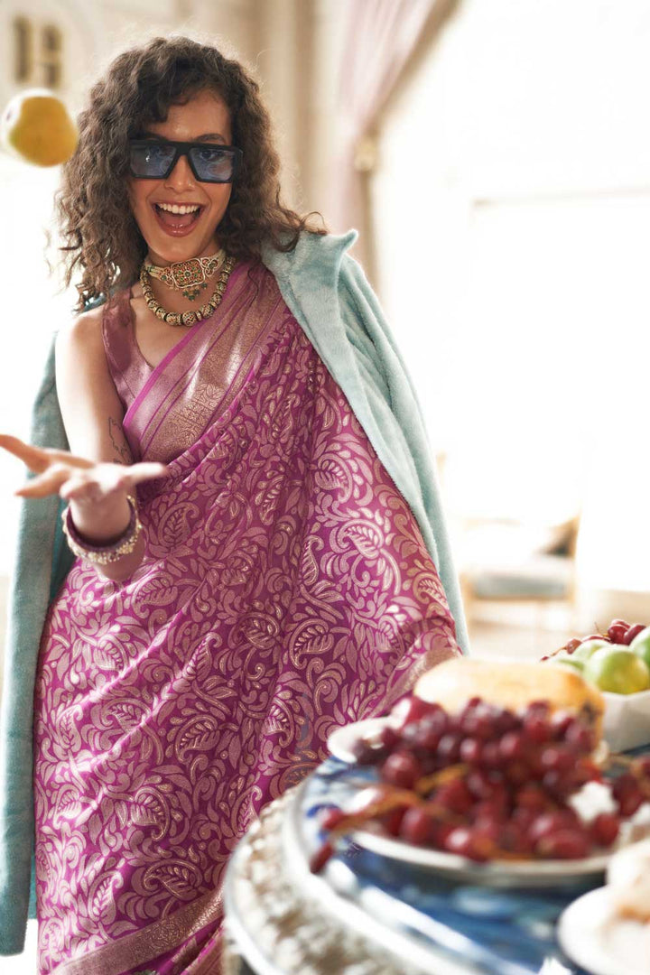 Magenta Color Festive Wear Georgette Fabric Printed Saree | Buy Online India