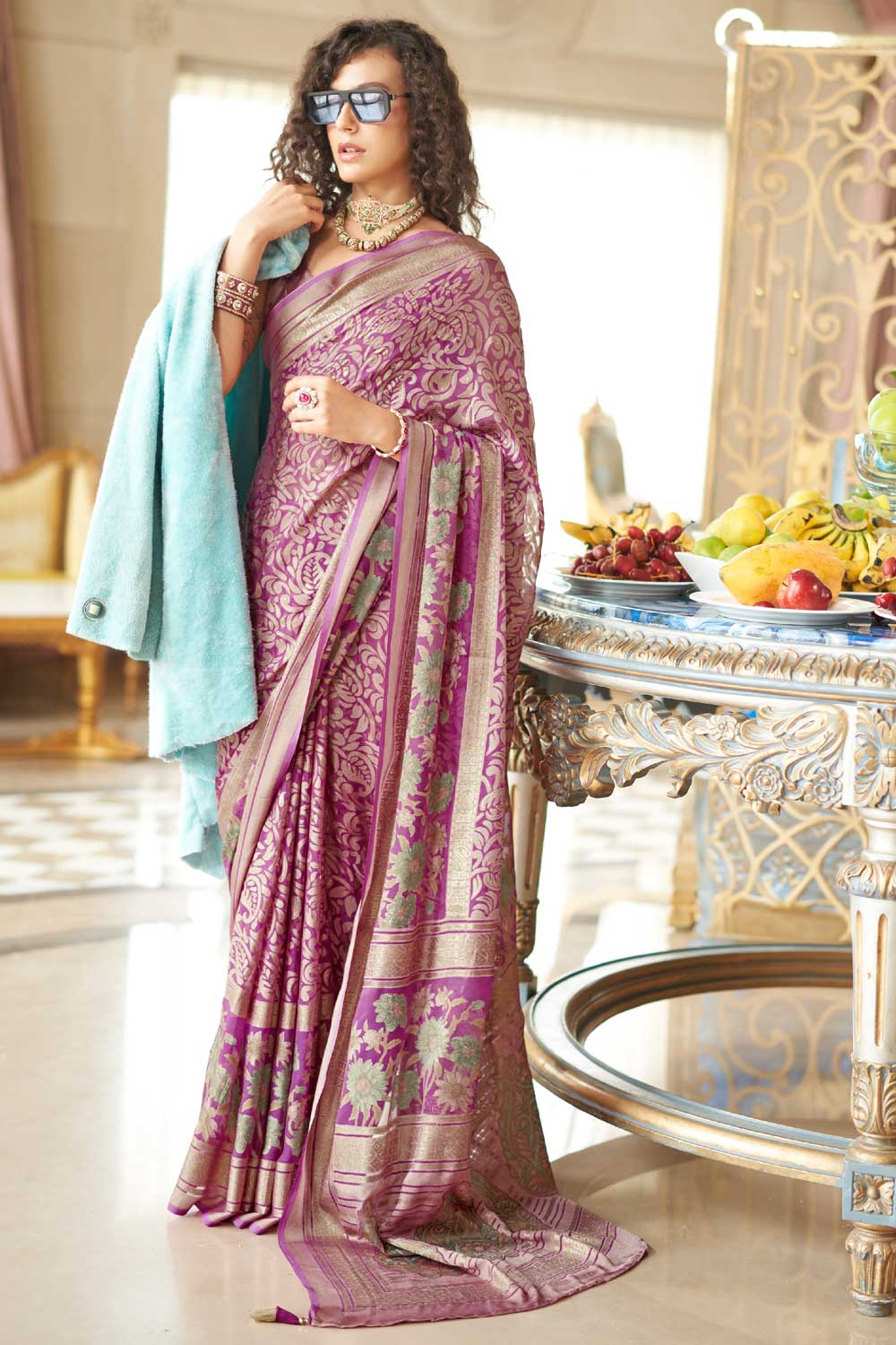 Magenta Color Festive Wear Georgette Fabric Printed Saree | Buy Online India