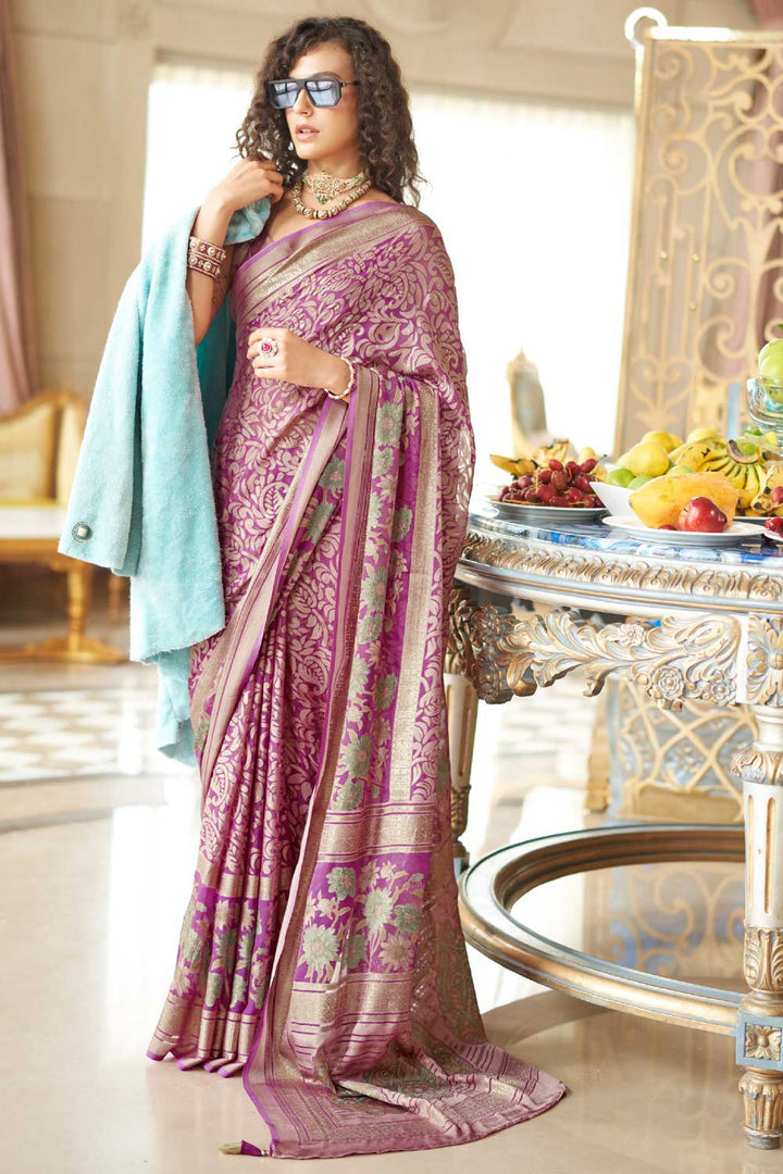 Magenta Color Festive Wear Georgette Fabric Printed Saree | Buy Online India