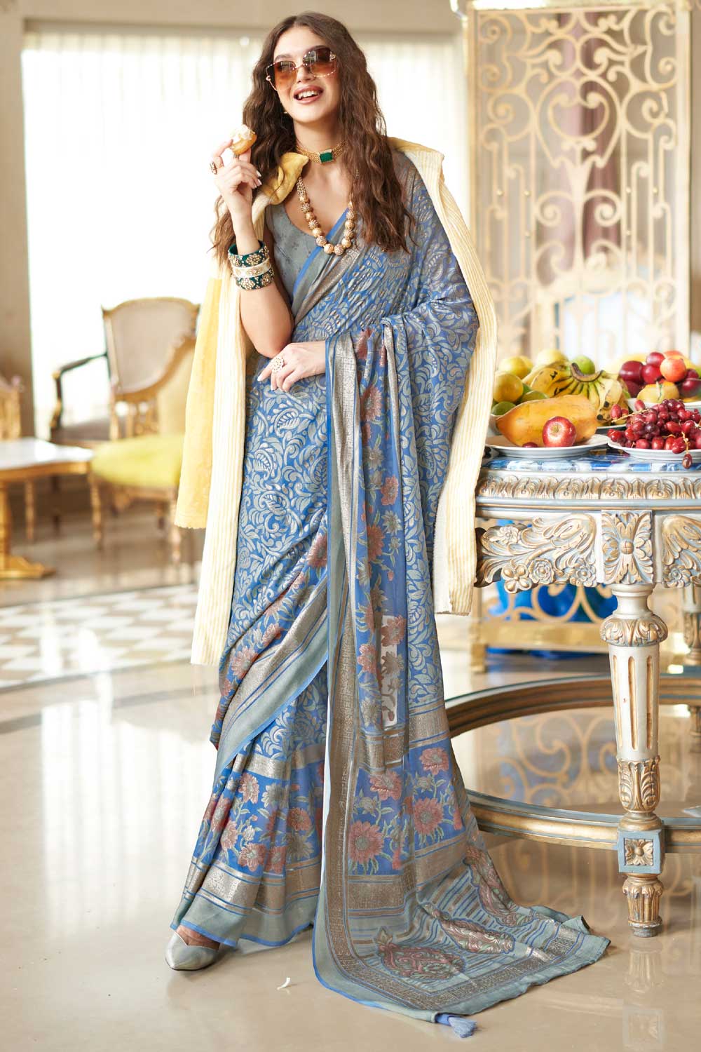 Blue Color Georgette Fabric Printed Saree For Festive | Buy Online India