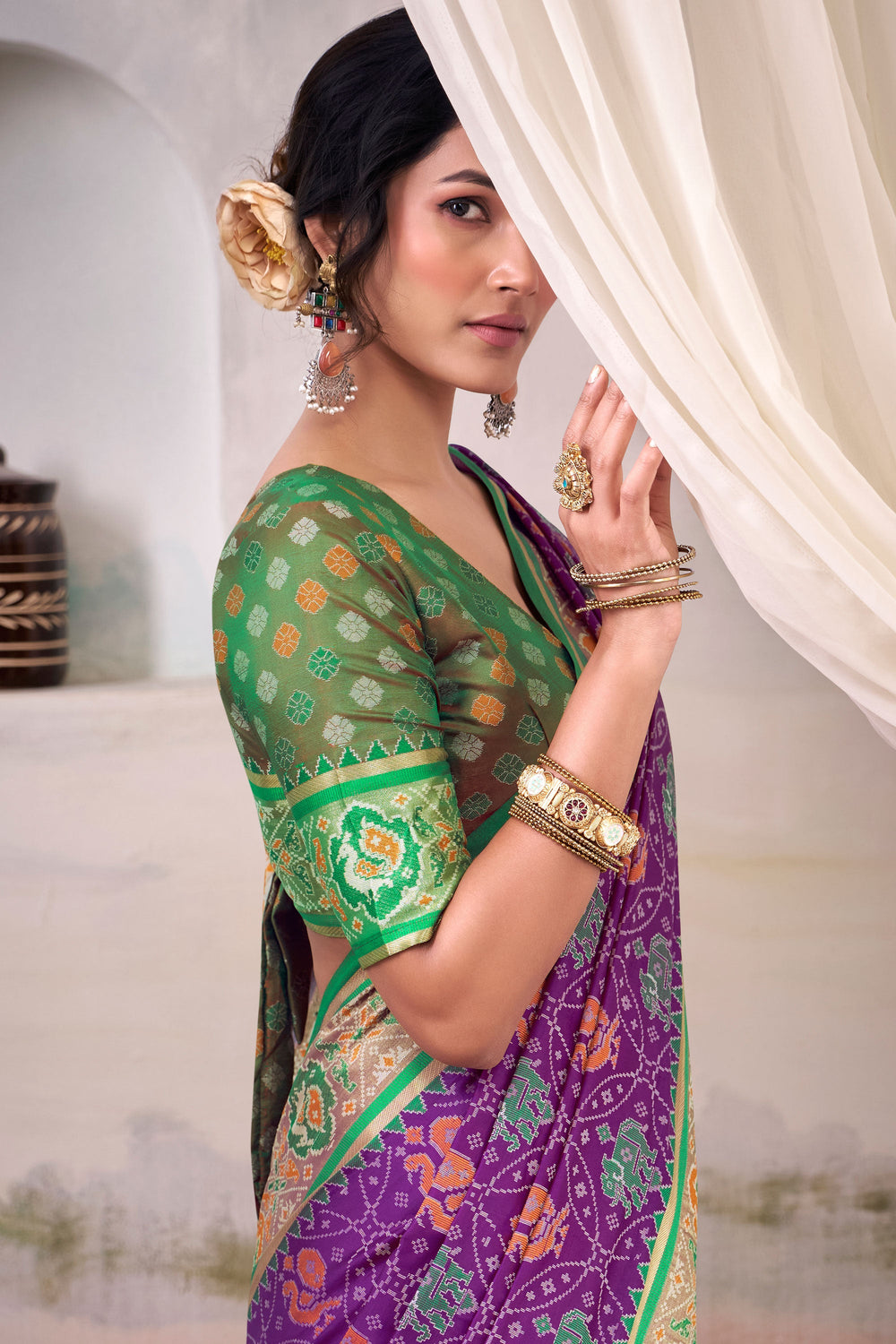 Festive Look Purple Color Stylish Patola Printed Silk Saree | Buy Online India