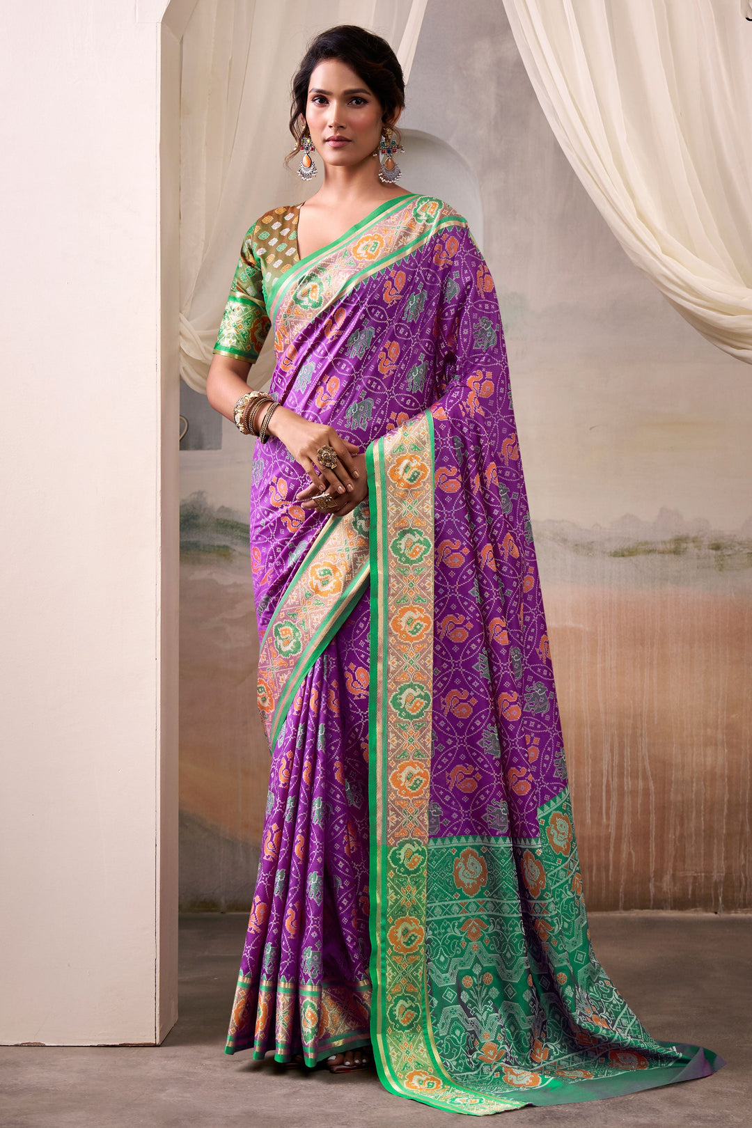 Festive Look Purple Color Stylish Patola Printed Silk Saree | Buy Online India