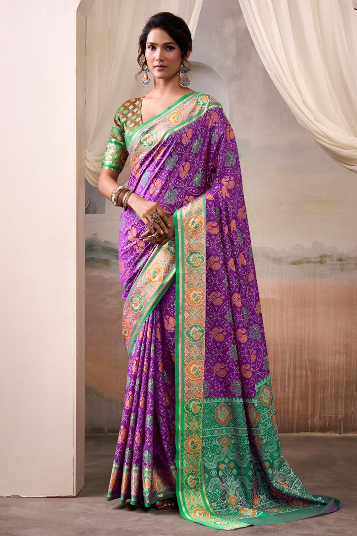 Festive Look Purple Color Stylish Patola Printed Silk Saree | Buy Online India