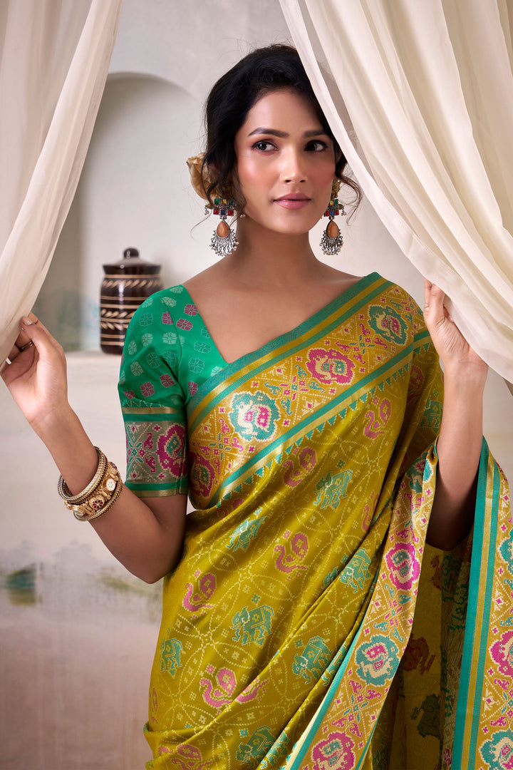Fabulous Festive Look Mehendi Green Color Patola Printed Silk Saree | Buy Online India