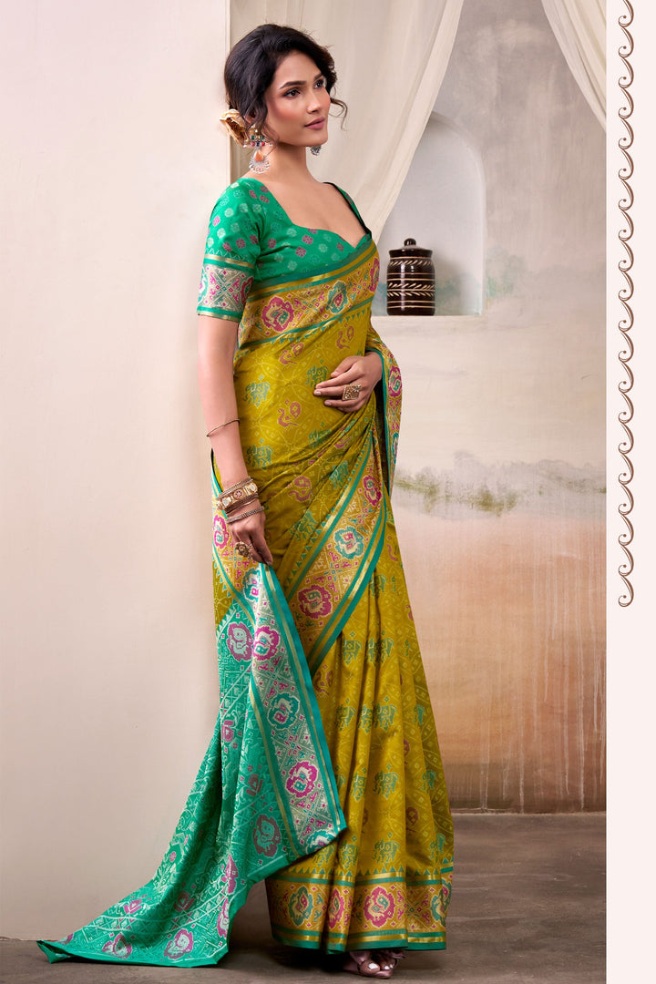 Fabulous Festive Look Mehendi Green Color Patola Printed Silk Saree | Buy Online India