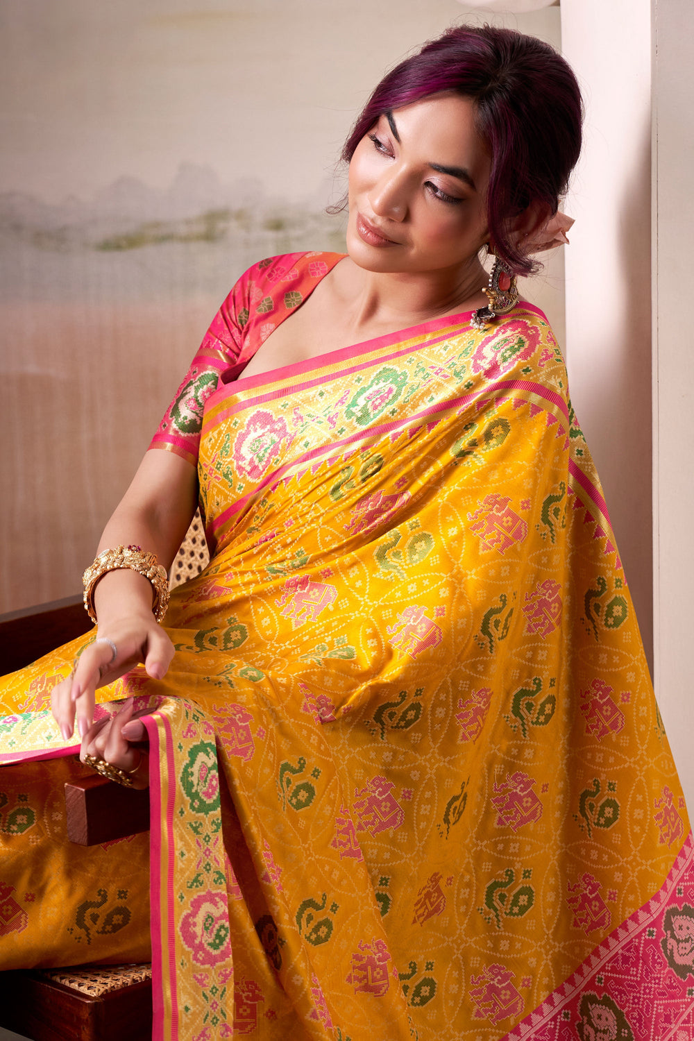 Yellow Color Festive Look Glamorous Patola Printed Silk Saree | Buy Online India