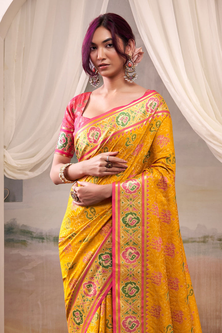 Yellow Color Festive Look Glamorous Patola Printed Silk Saree | Buy Online India