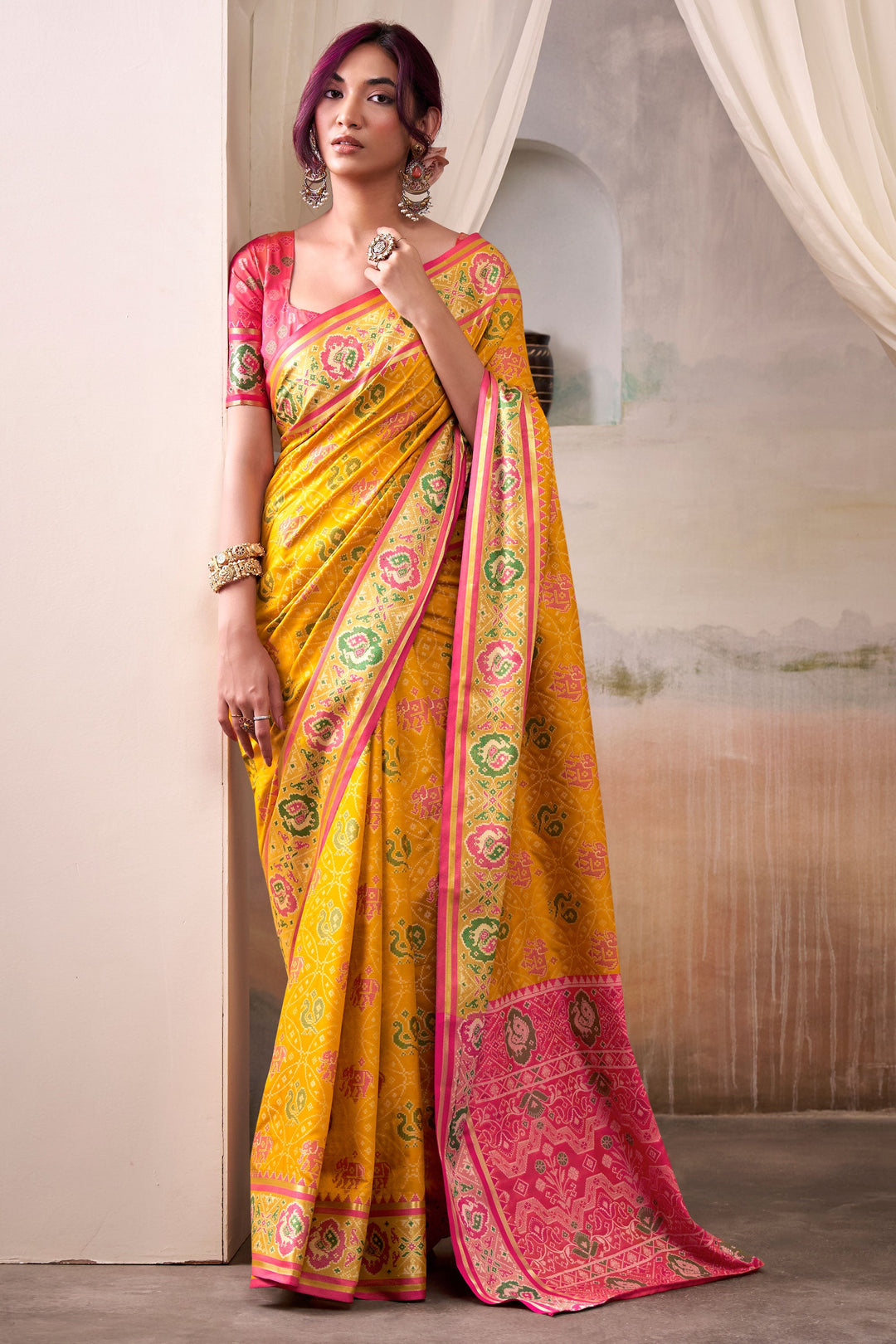 Yellow Color Festive Look Glamorous Patola Printed Silk Saree | Buy Online India