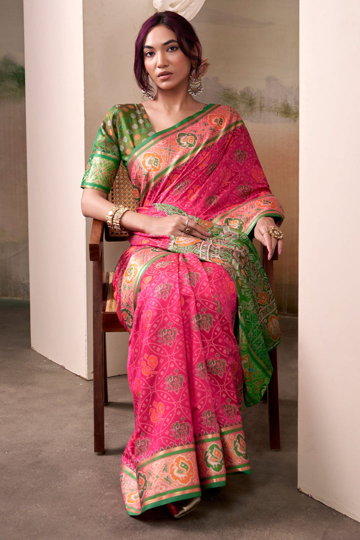 Festive Look Pink Color Gorgeous Patola Printed Silk Saree | Buy Online India