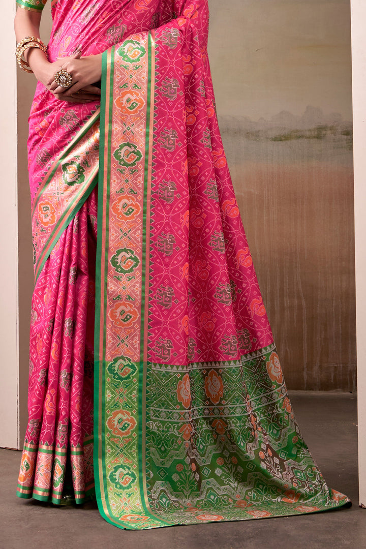 Festive Look Pink Color Gorgeous Patola Printed Silk Saree | Buy Online India