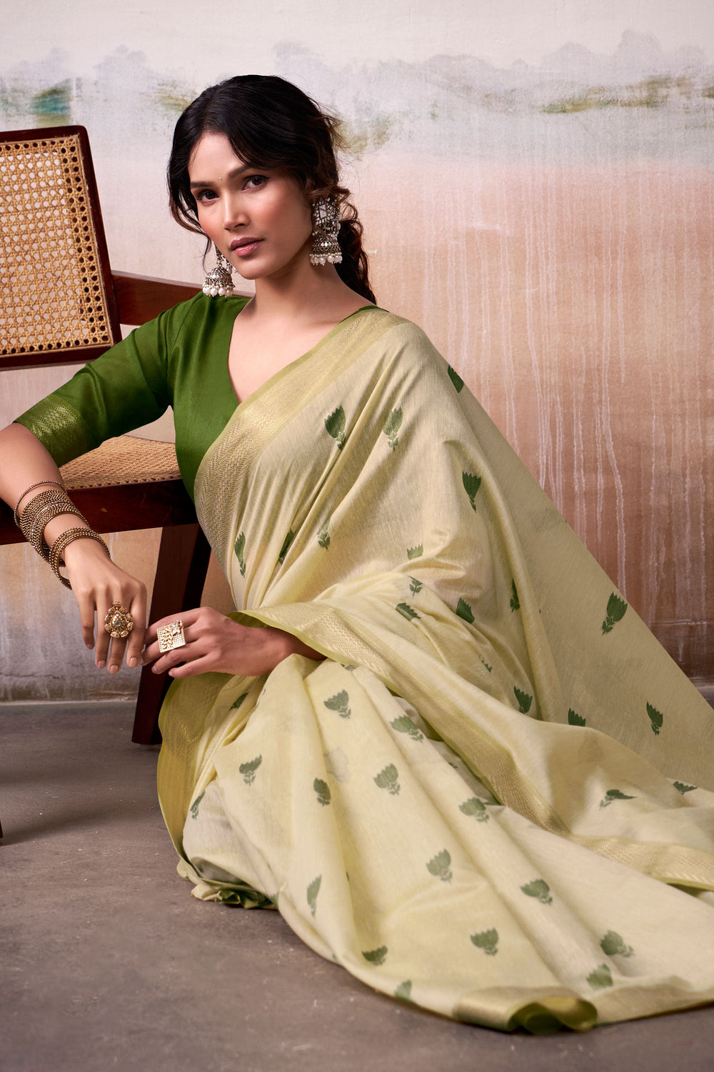 Weaving Work On Glamorous Cotton Silk Saree In Yellow Color | Buy Online India