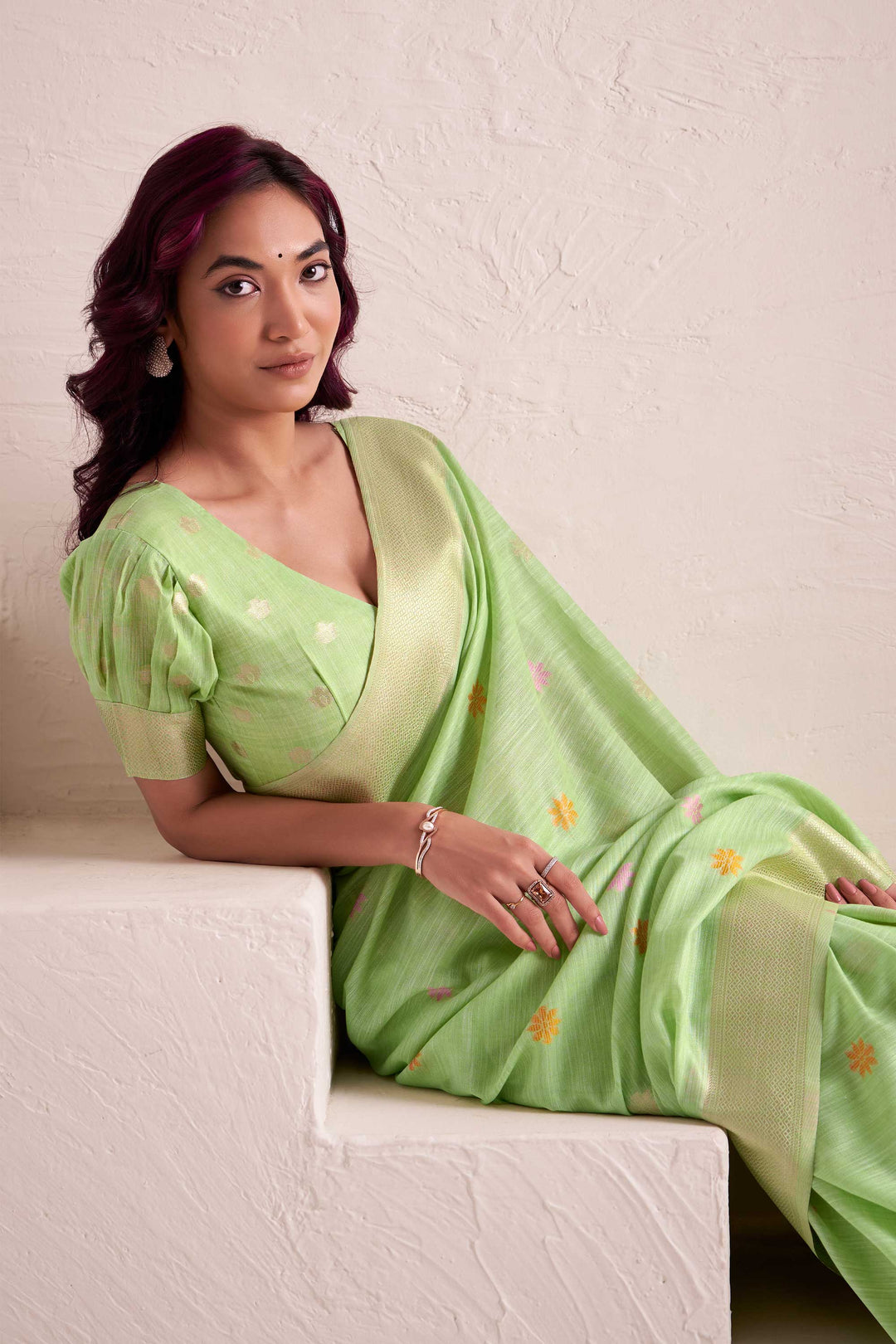 Linen Fabric Sea Green Color Excellent Saree With Jacquard Work | Buy Online India