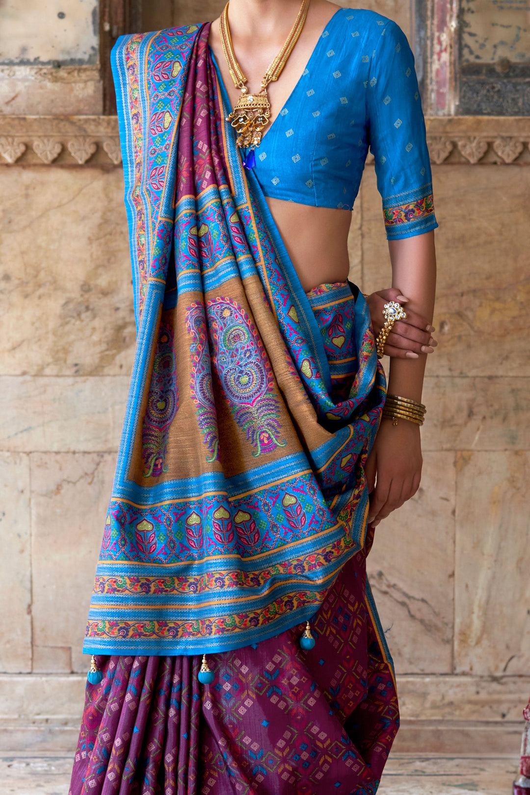 Creative Purple Color Art Silk Fabric Patola Printed Saree | Buy Online India
