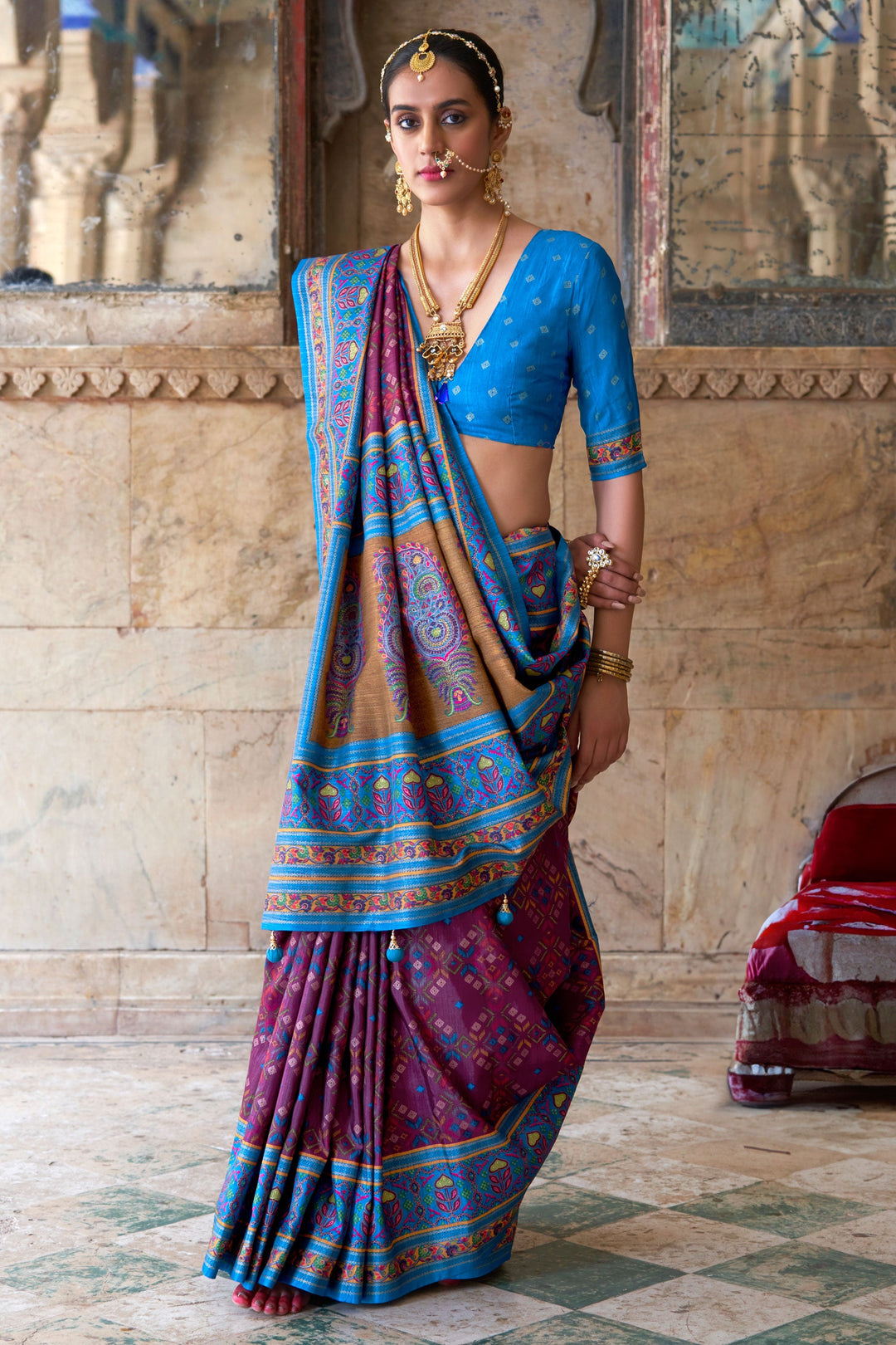 Creative Purple Color Art Silk Fabric Patola Printed Saree | Buy Online India
