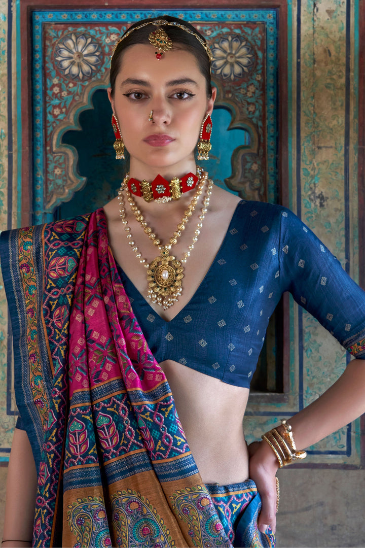 Beguiling Pink Color Art Silk Fabric Patola Printed Saree | Buy Online India