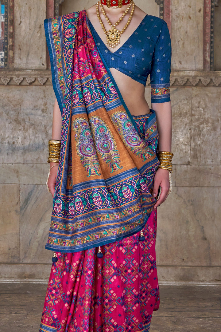 Beguiling Pink Color Art Silk Fabric Patola Printed Saree | Buy Online India
