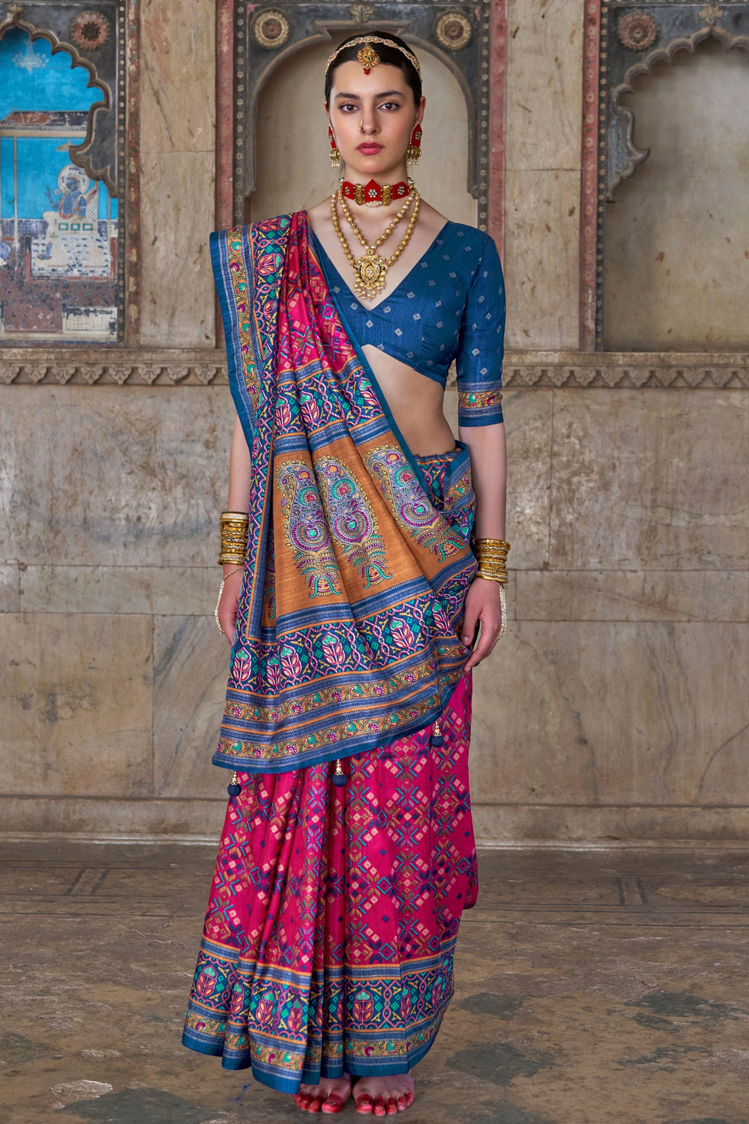 Beguiling Pink Color Art Silk Fabric Patola Printed Saree | Buy Online India