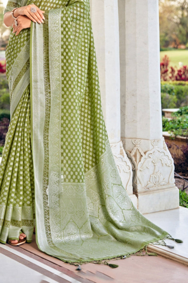 Weaving Work On Sea Green Color Georgette Fabric Princely Saree | Buy Online India