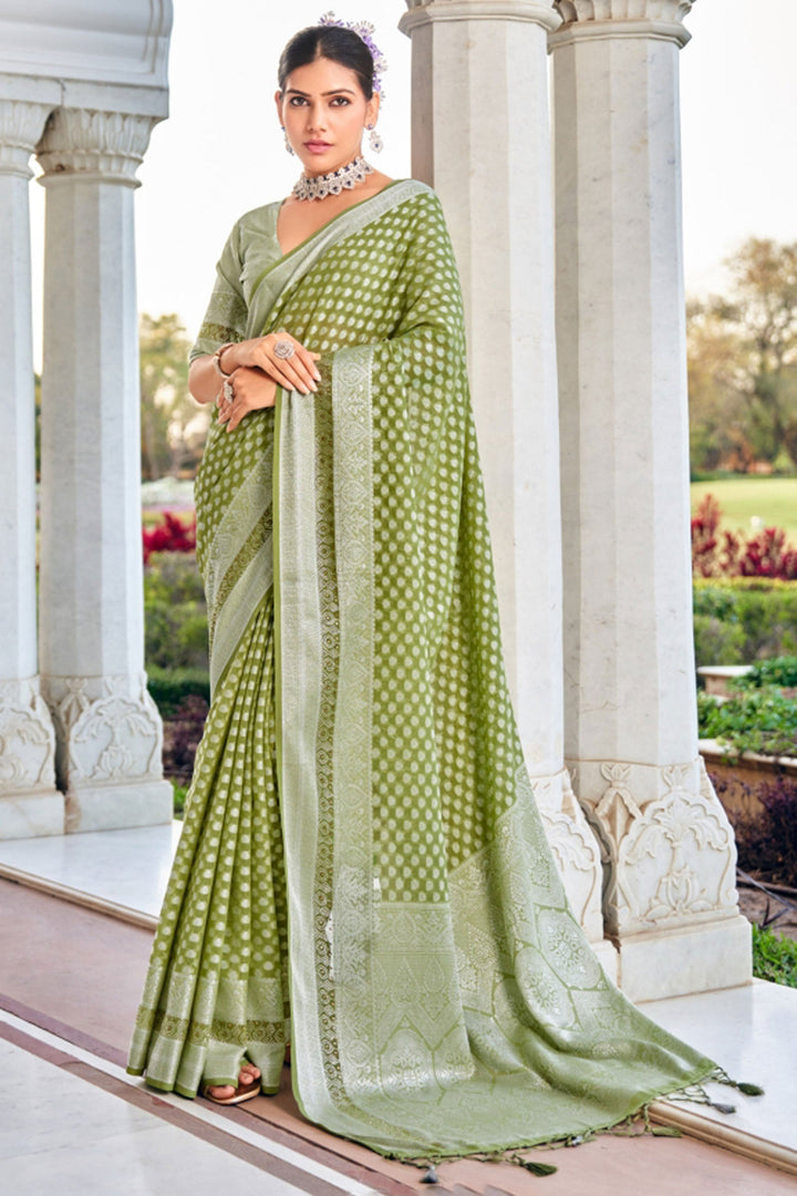 Weaving Work On Sea Green Color Georgette Fabric Princely Saree | Buy Online India