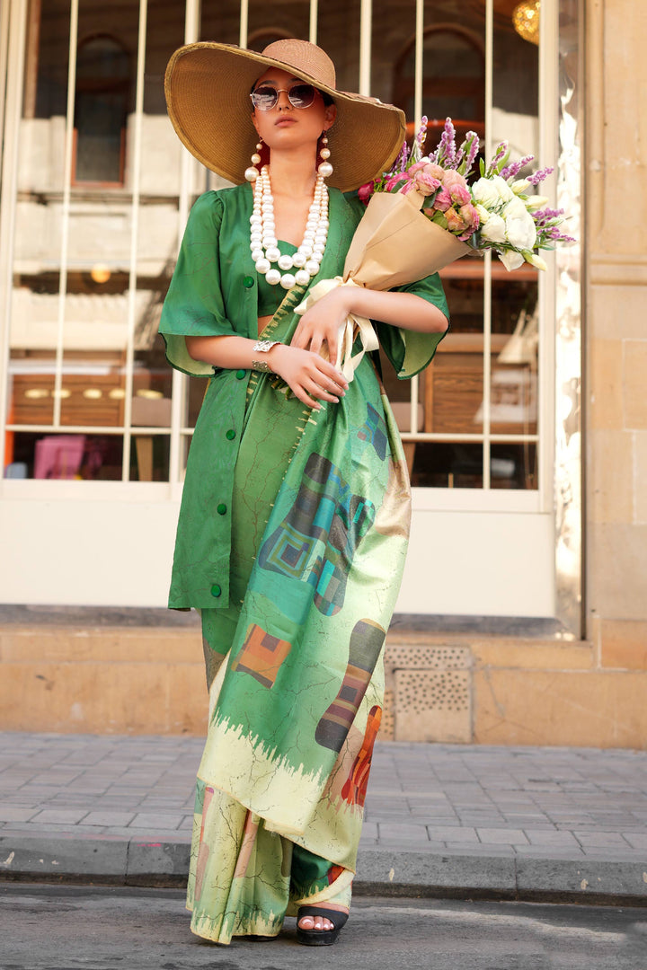 Digital Print On Multi Color Sober Saree In Art Silk Fabric | Buy Online India