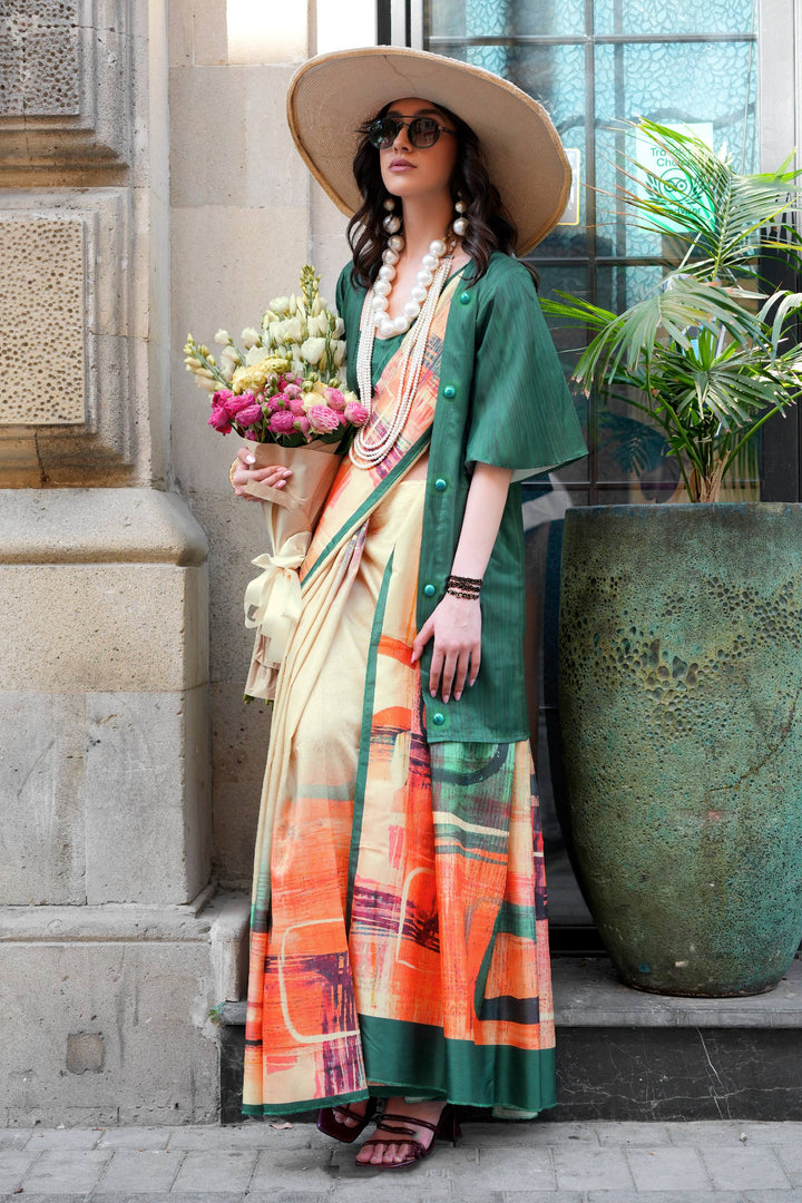 Multi Color Digital Print On Art Silk Fabric Stunning Saree | Buy Online India