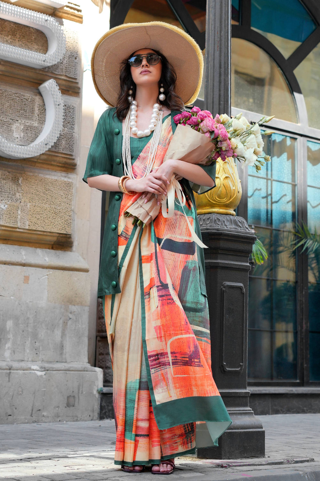Multi Color Digital Print On Art Silk Fabric Stunning Saree | Buy Online India