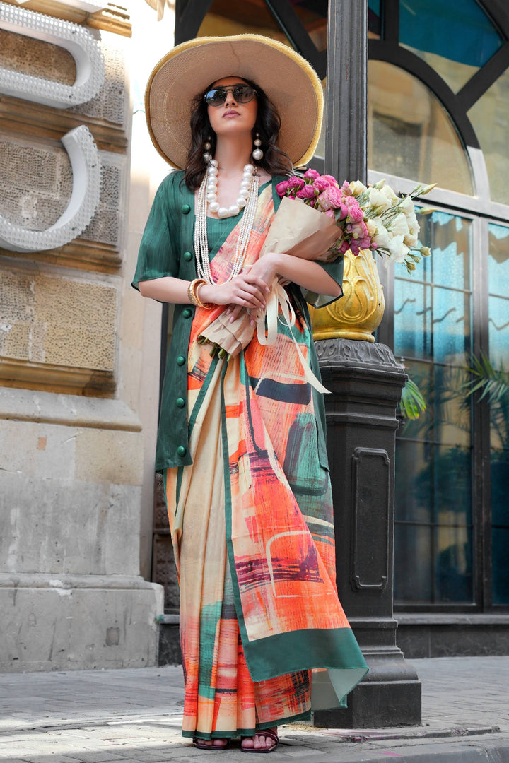 Multi Color Digital Print On Art Silk Fabric Stunning Saree | Buy Online India