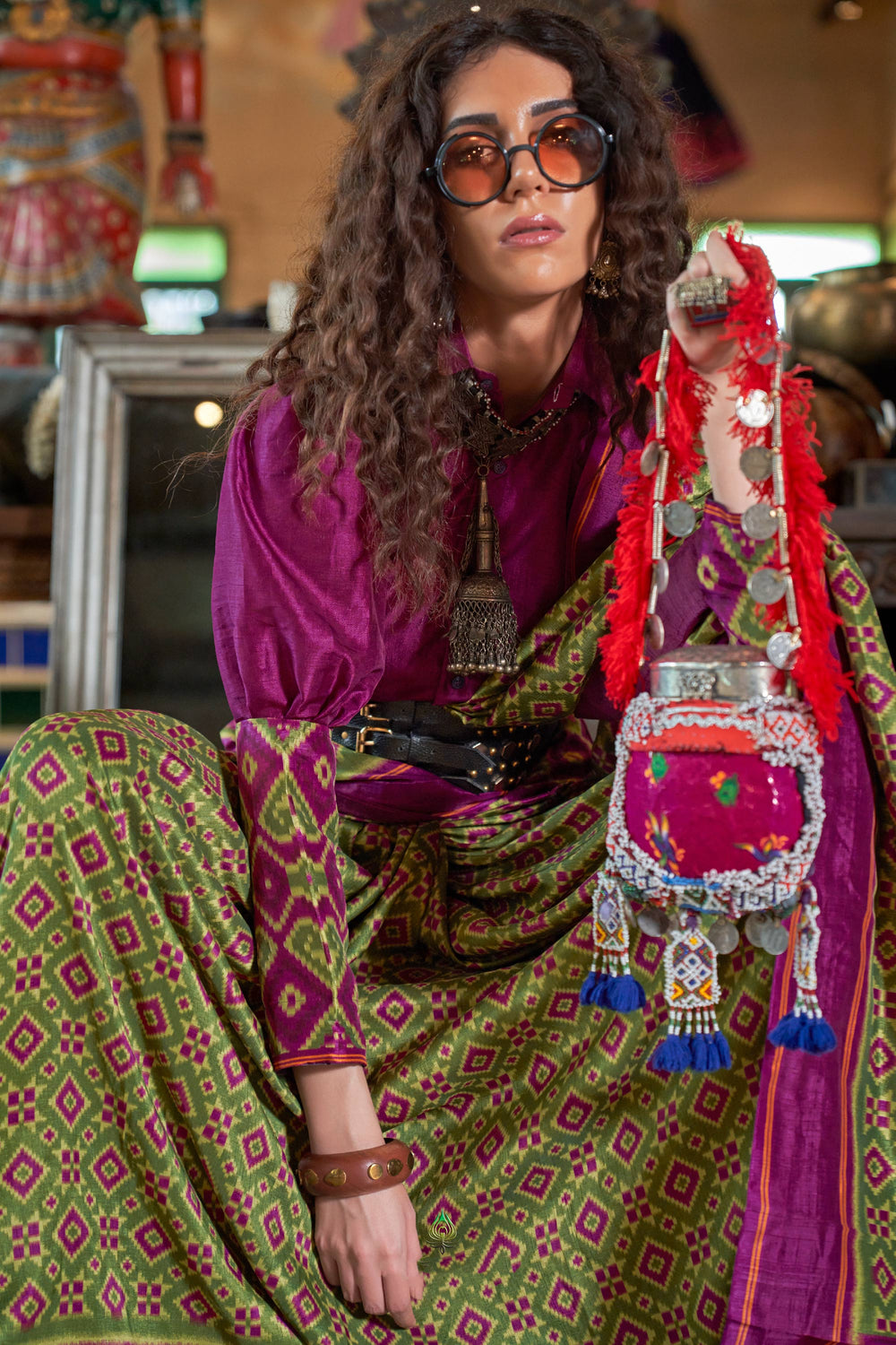 Exclusive Patola Printed Green Color Saree In Art Silk Fabric | Buy Online India