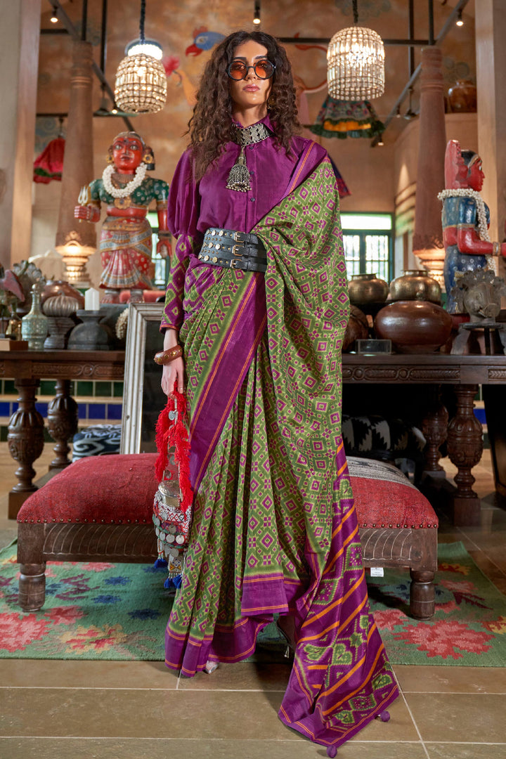 Exclusive Patola Printed Green Color Saree In Art Silk Fabric | Buy Online India