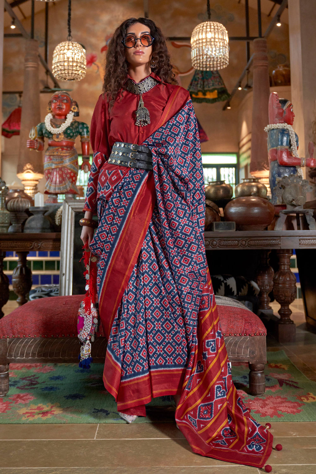 Art Silk Fabric Patola Printed Navy Blue Color Amazing Saree | Buy Online India