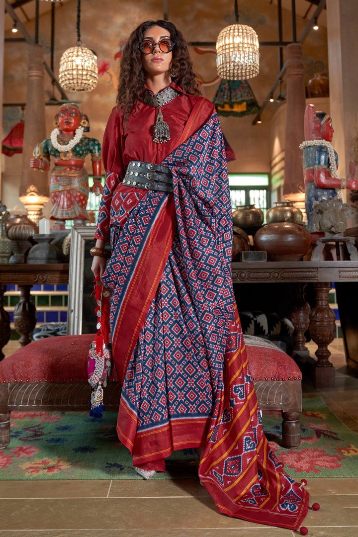 Art Silk Fabric Patola Printed Navy Blue Color Amazing Saree | Buy Online India