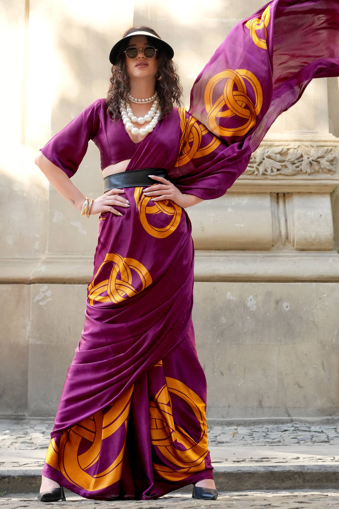 Purple Color Digital Printed Work On Satin Fabric Beatific Saree | Buy Online India
