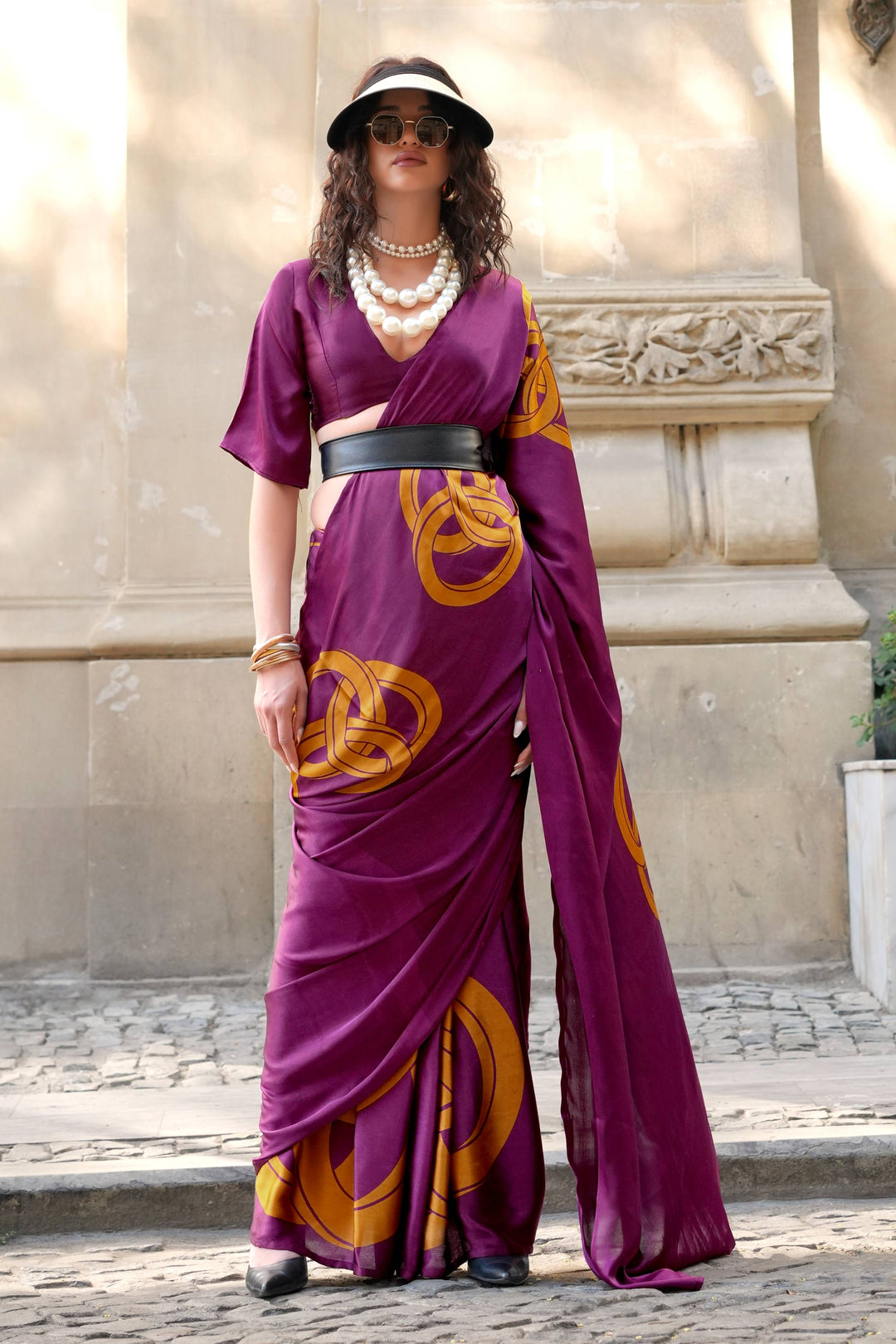 Purple Color Digital Printed Work On Satin Fabric Beatific Saree | Buy Online India