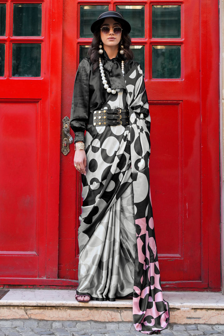 Satin Fabric Multi Color Saree With Winsome Digital Printed Work | Buy Online India