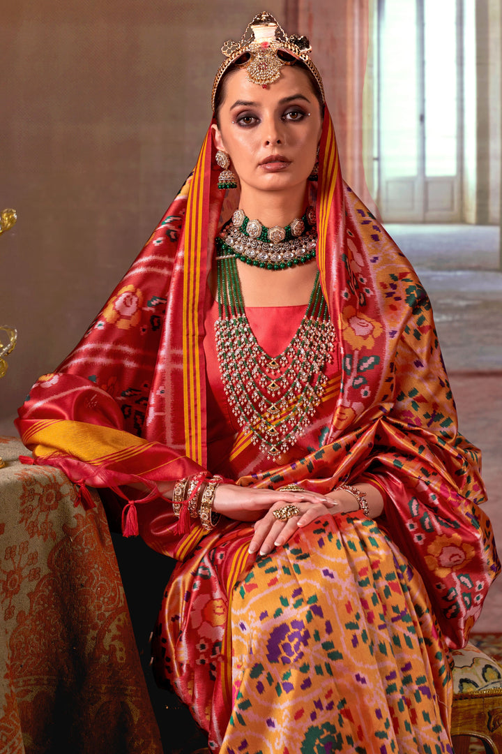 Captivating Art Silk Fabric Patola Printed Saree In Peach Color | Buy Online India