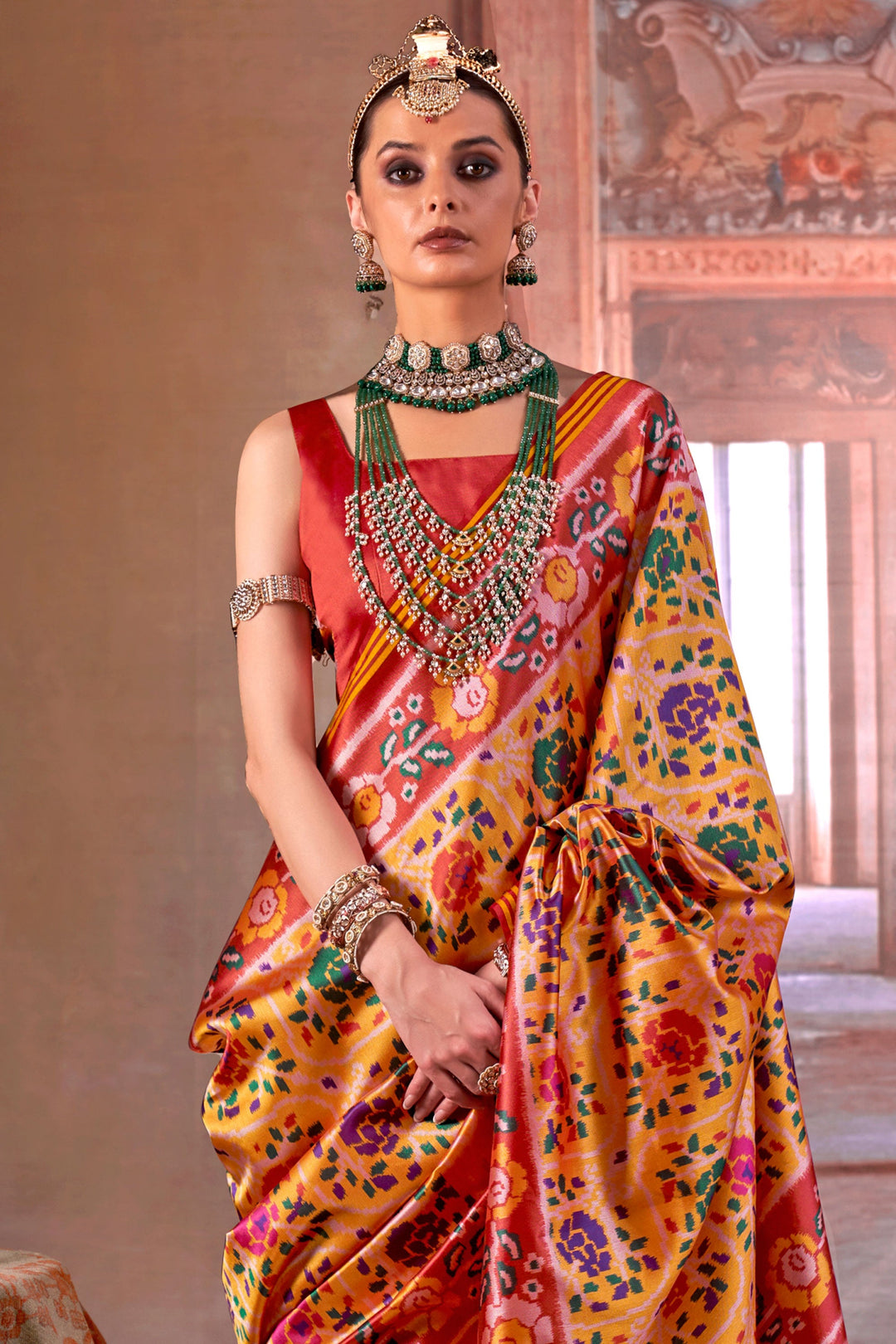 Captivating Art Silk Fabric Patola Printed Saree In Peach Color | Buy Online India