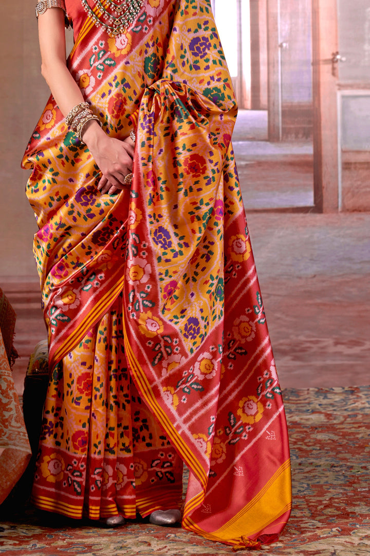 Captivating Art Silk Fabric Patola Printed Saree In Peach Color | Buy Online India