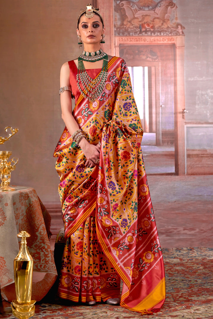 Captivating Art Silk Fabric Patola Printed Saree In Peach Color | Buy Online India