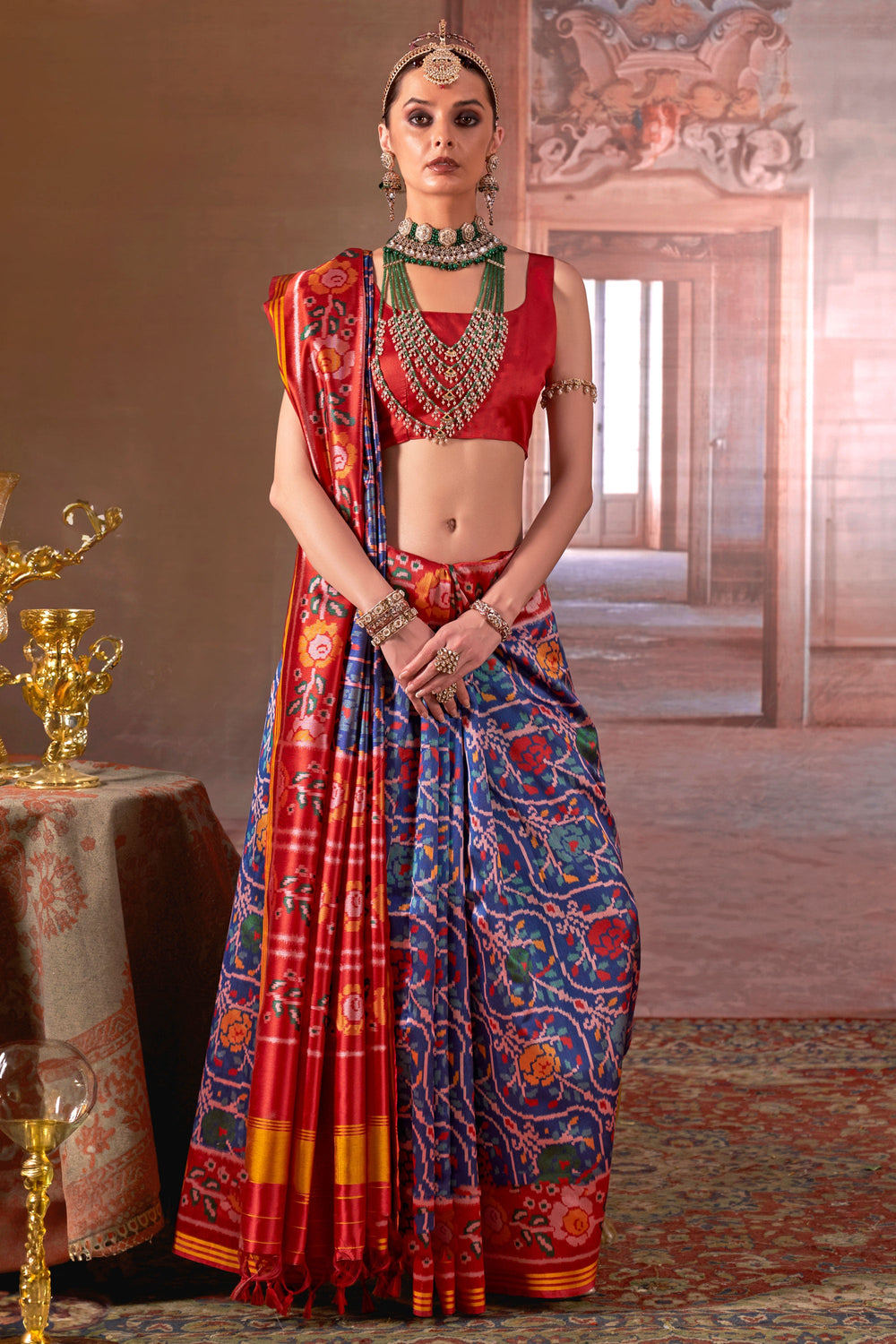 Awesome Art Silk Fabric Patola Printed Saree In Blue Color | Buy Online India