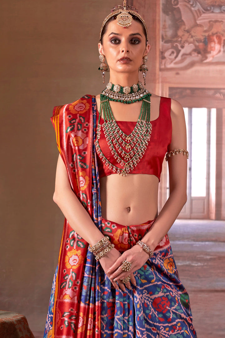 Awesome Art Silk Fabric Patola Printed Saree In Blue Color | Buy Online India