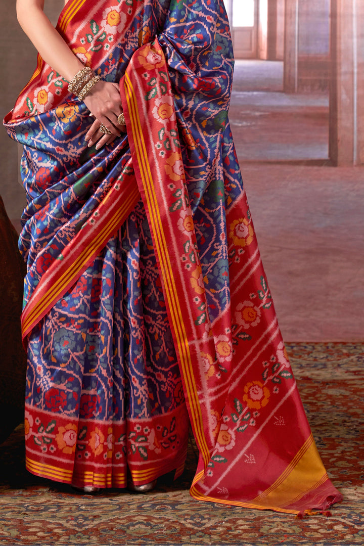 Awesome Art Silk Fabric Patola Printed Saree In Blue Color | Buy Online India
